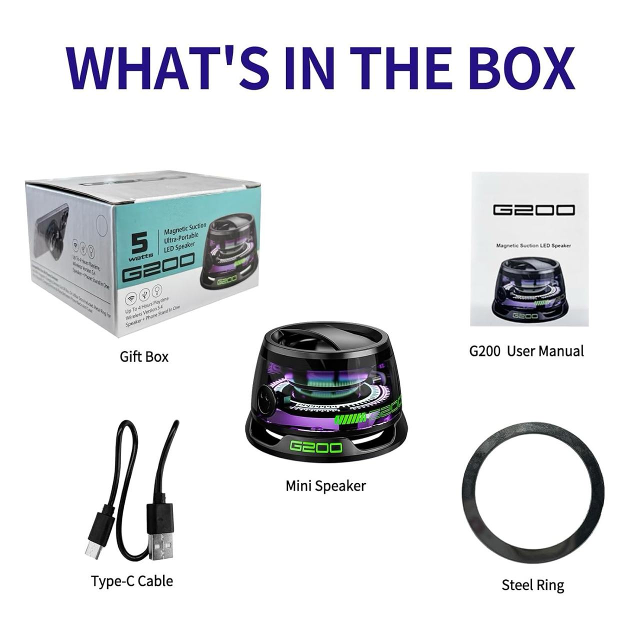 G200 Magnetic Bluetooth Speaker Portable Mini Magnetic Speaker Magnetic Bluetooth Speaker with RGB Light