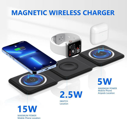 3 in 1 Foldable Wireless Charger  3 in 1 Wireless Charger  Magnetic Fast Wireless Charging Pad  3 in 1 Charging Station