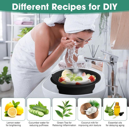 Glivary Face Bowl for Ice with Built-in Icetray, Portable Foldable Silicone Ice Facial Bowl, for Home Ice Bath Facial, Black