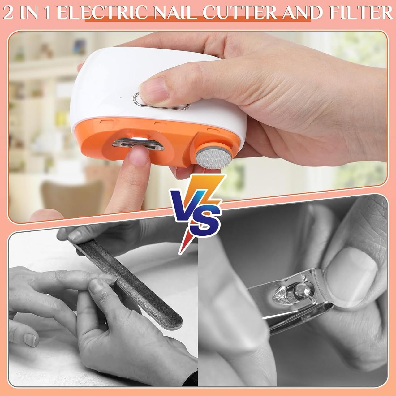 2 In 1 Electric Nail Clipper  Automatic Electric Nail Clipper Fingernail Cutter and Polisher with LED Light