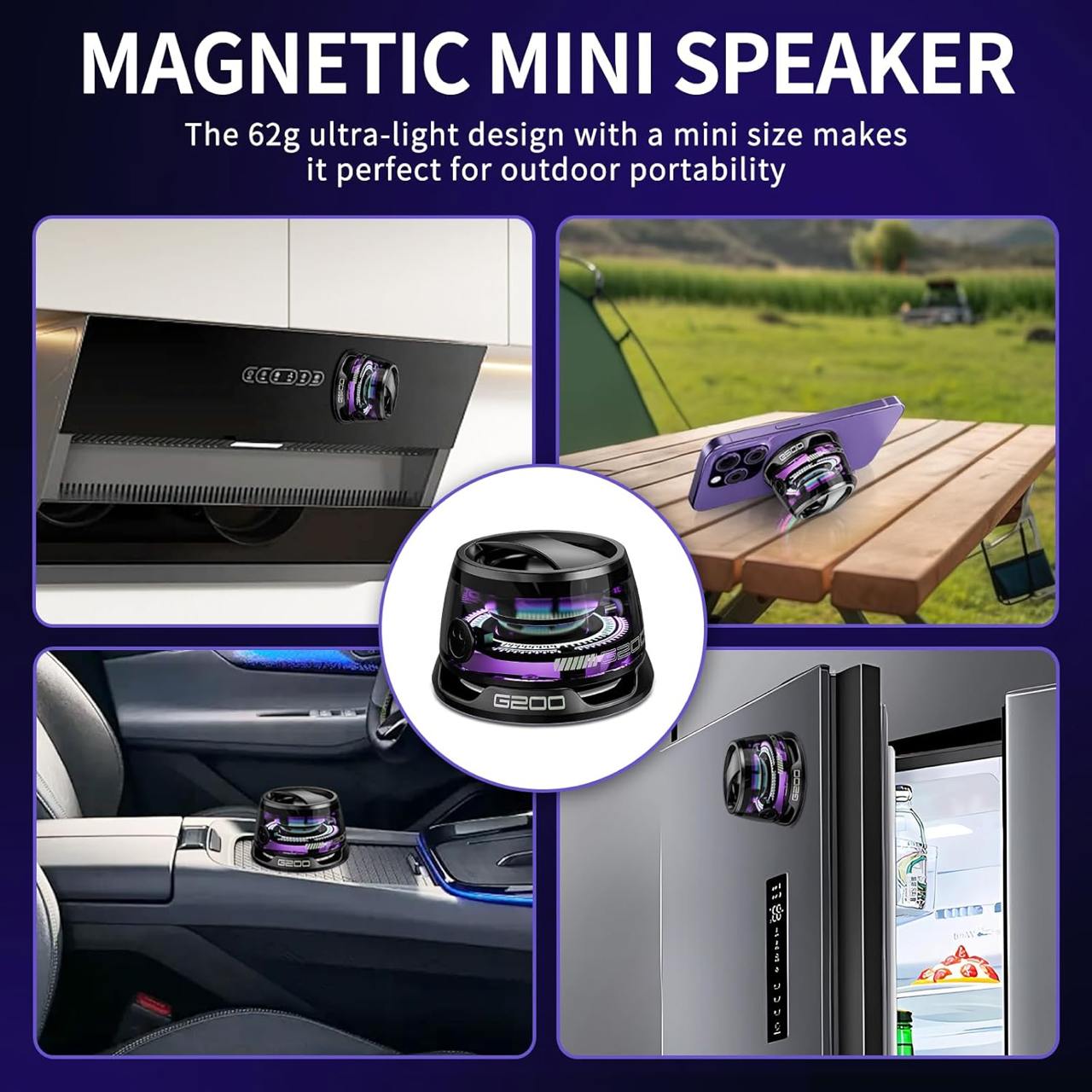 G200 Magnetic Bluetooth Speaker  Portable Mini Magnetic Speaker  Magnetic Bluetooth Speaker with RGB Light
