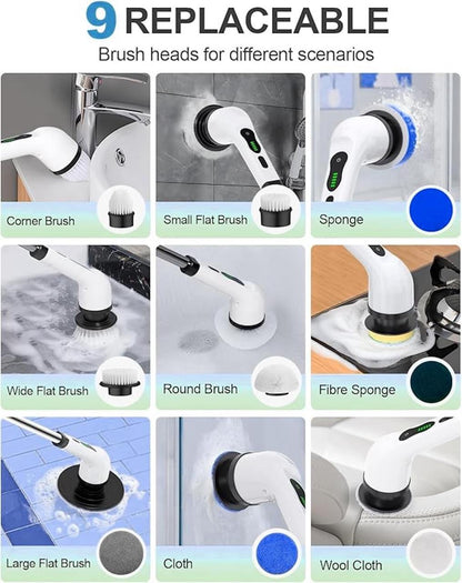 9 in 1 Cordless Electric Spin Scrubber  9 in 1 Multifunctional Cleaning Brush Scrubber
